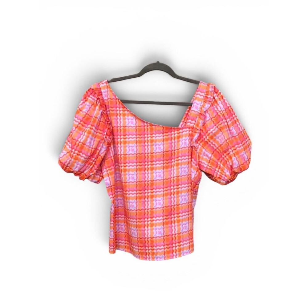 Alden Adair Layla Top Orange Wavy Plaid sz XL NWOT